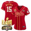 Women's Chiefs AFC West Champions & Super Bowl LVIII Gold Patch Baseball Jersey - All Stitched