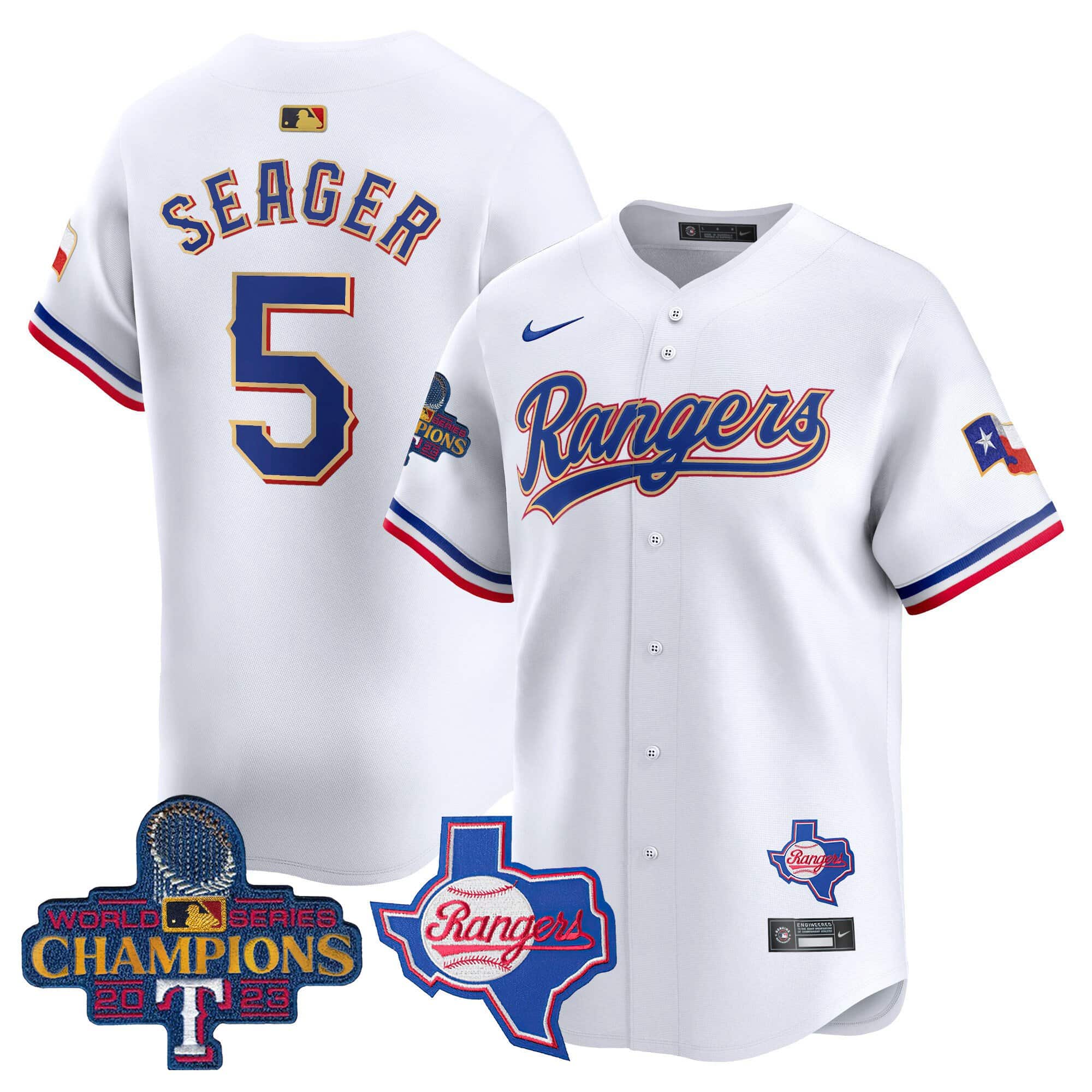 Men's Texas Rangers 2023 World Series Champions Gold Trim Vapor Premier ...