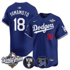 Men's Dodgers 2025 World Series Vapor Premier Limited Jersey - Vin Scully & Fernando Patch - All Stitched