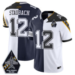 #12 Roger Staubach Split Dallas Cowboys x Navy Midshipmen Vapor Limited Jersey - All Stitched