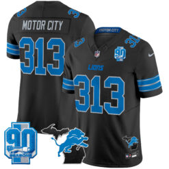 Men's Detroit Lions 2025 Michigan & 90th Year Patch Vapor Jersey - All Stitched