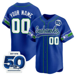 Seattle Seahawks 50th Anniversary Vapor Baseball Custom Jersey - All Stitched