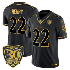 Men's Baltimore Ravens 2025 Gold Vapor Limited Jersey - 30th Anniversary Patch - All Stitched
