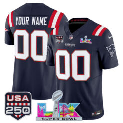 New England Patriots “Super Bowl LX & United States 250th Anniversary Patch” Vapor Limited Custom Jersey – All Stitched